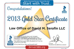 Badge - 2013 Gold Star Certificate - Law Office of David M Serafin LLC