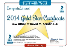 Badge - 2014 Gold Star Certificate - Law Office of David M Serafin LLC